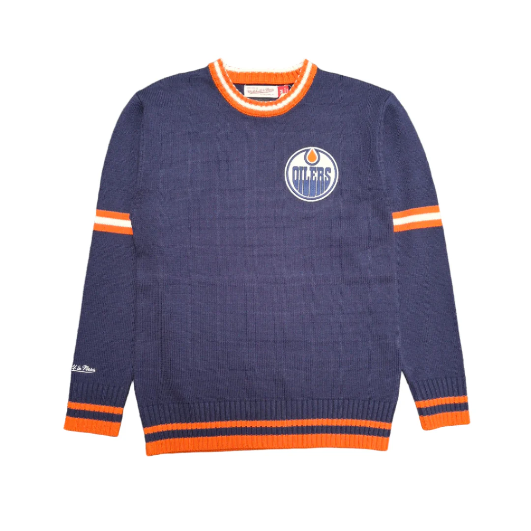 Mitchell & Ness Men's NHL Edmonton Oilers Right Stripes Knit Sweater
