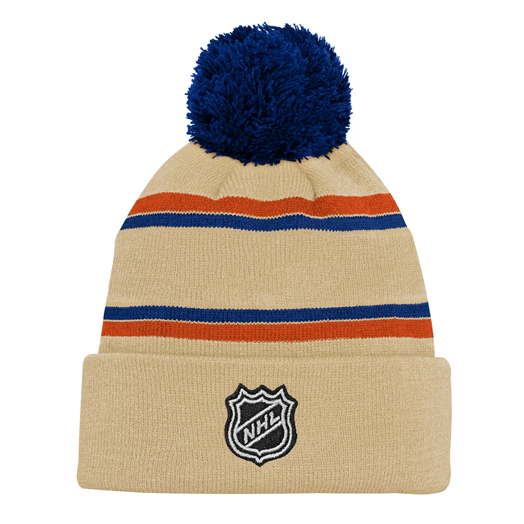 NHL Branded Kids Edmonton Oilers Alternate Cuffed Pom Knit Toque - Image 2